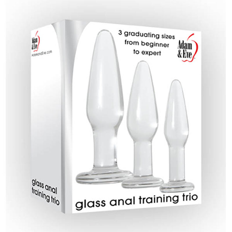 Adam & Eve Glass Anal Training Trio - Clear Glass Butt Plugs - Set of 3 Sizes - Just for you desires