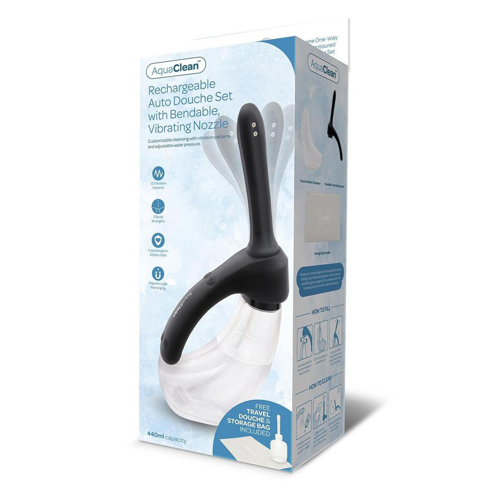 AquaClean Rechargeable Auto Douche Set with Bendable Vibrating Nozzle - 440 ml Capacity with Free Travel Douche Included - Just for you desires
