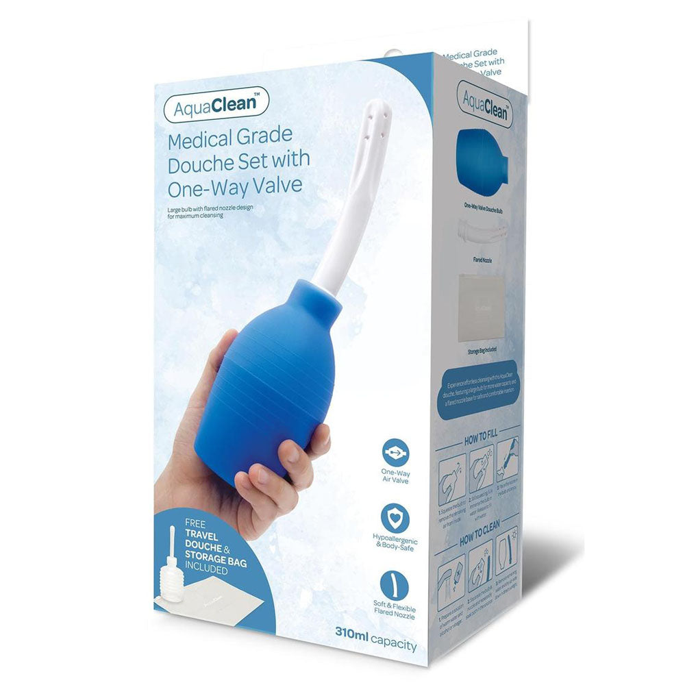 AquaClean Medical Grade Douche Set with 1-Way Valve - 310 ml Capacity with Free Travel Douche Included - Just for you desires