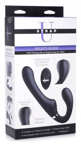 Strap U 10 X Mighty Rider Vibrating Strapless Strap On Black