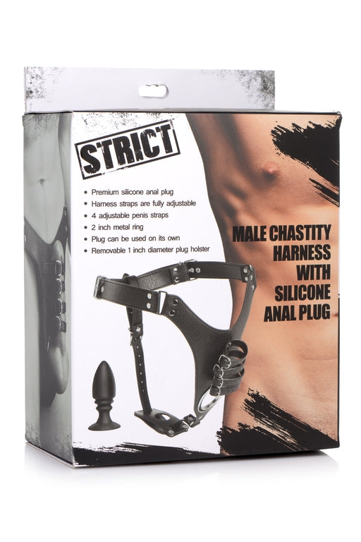 Strict Male Chastity Harness With Silicone Anal Plug - Just for you desires