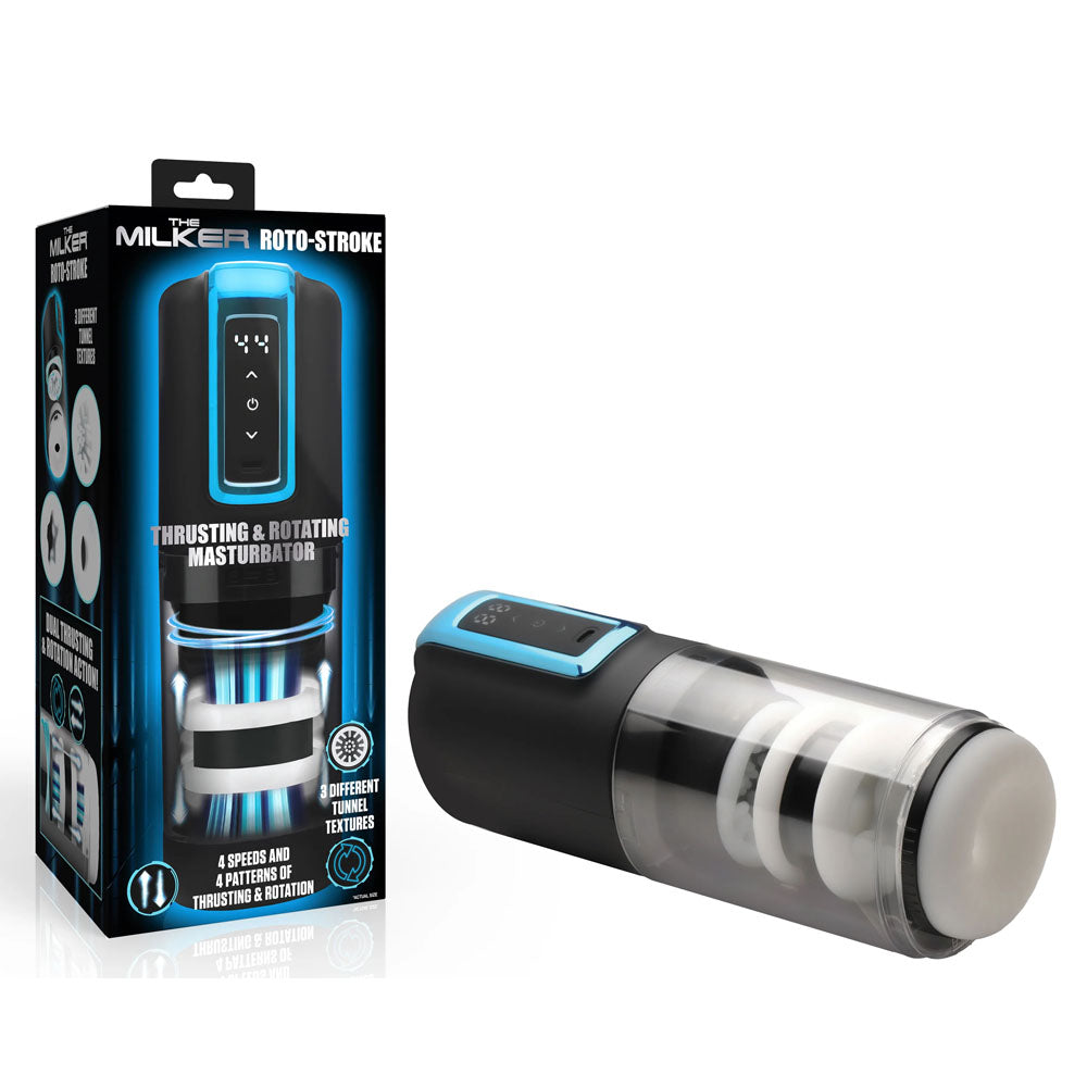 LoveBotz The Milker Roto-Stroke - USB Rechargeable Thrusting & Rotating Male Masturbator - Just for you desires