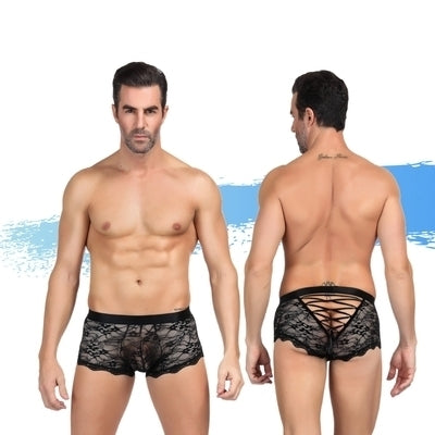 Ashella Lingerie Mica Lace Boxer Brief Black S/M - Just for you desires