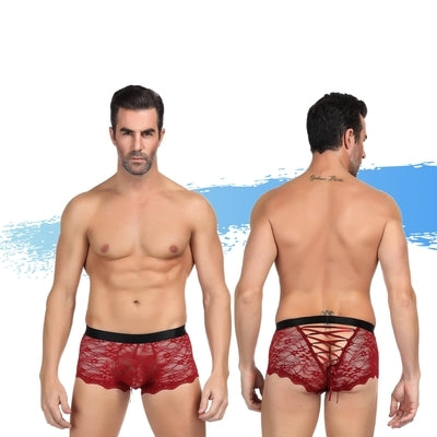 Ashella Lingerie Mica Lace Boxer Brief Red S/M - Just for you desires