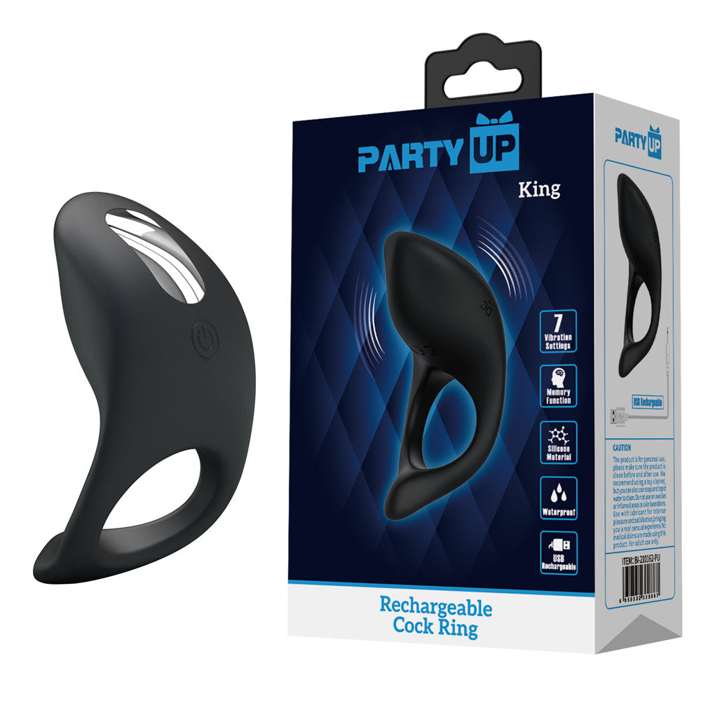 Party Up KING Rechargeable Cock Ring - Black USB Rechargeable Cock Ring - Just for you desires