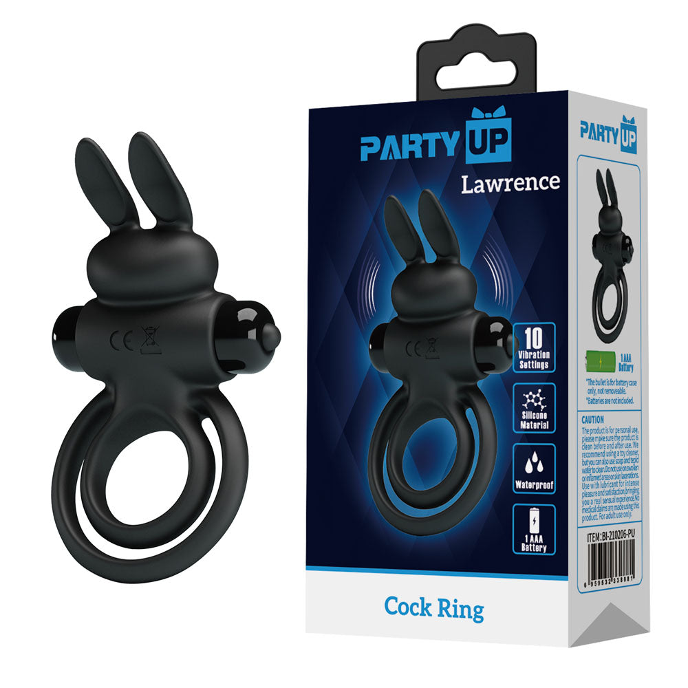 Party Up LAWRENCE Vibrating Cock Ring - Black Vibrating Cock & Balls Ring - Just for you desires