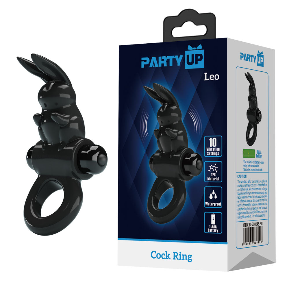 Party Up LEO Vibrating Cock Ring - Black Vibrating Cock Ring - Just for you desires