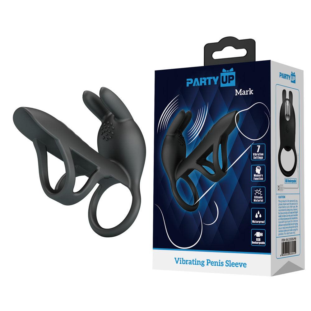 Party Up MARK Vibrating Penis Sleeve - Black USB Rechargeable Vibrating Cock Sleeve - Just for you desires