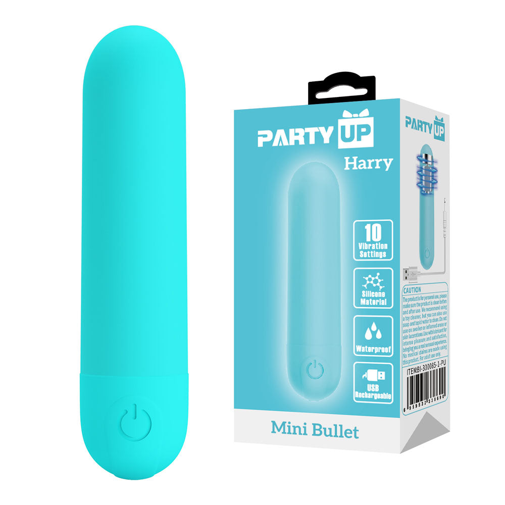 Party Up HARRY Mini Bullet - Teal - Teal 8 cm USB Rechargeable Bullet - Just for you desires