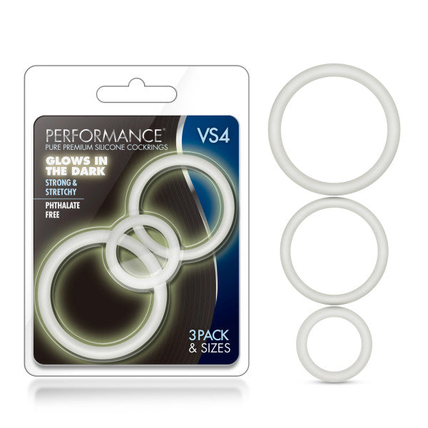 Performance VS4 Pure Premium Silicone Cockrings - Glow In The Dark Cock Rings - Set of 3 Sizes - Just for you desires