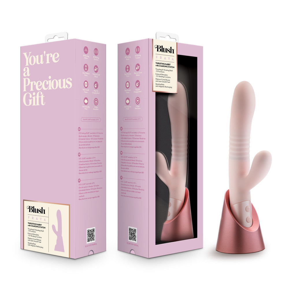 Blush - Fraya - Pink - Pink 24.1 cm USB Rechargeable Thrusting Rabbit Vibrator - Just for you desires