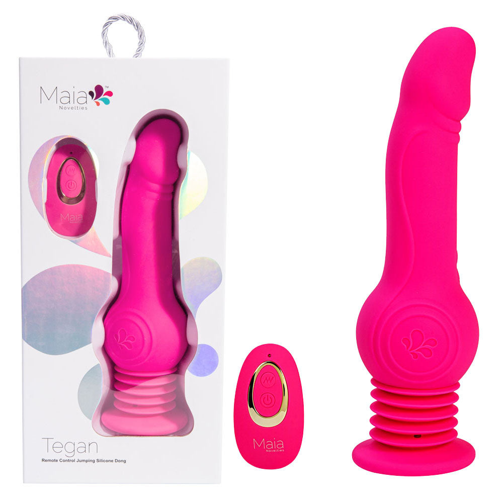 Maia TEGAN - Pink 23.6 cm USB Rechargeable Jumping Vibrating Dong with Remote - Just for you desires