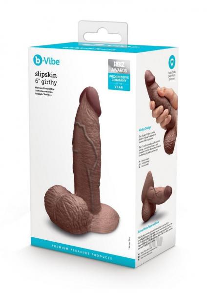 B Vibe Slipskin Realistic Silicone Dildo 6"" Girthy Brown - Just for you desires
