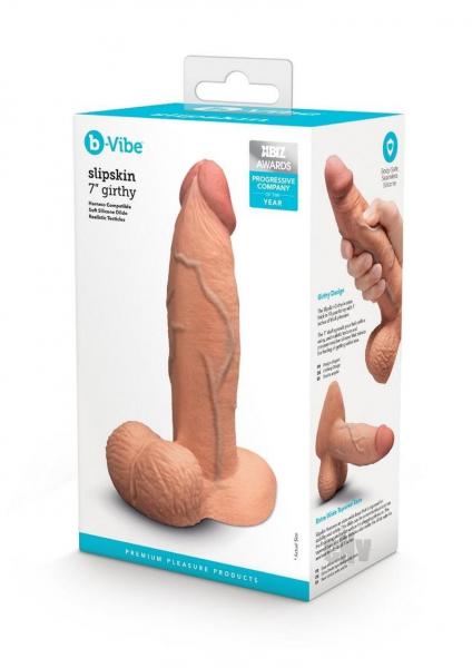 B Vibe Slipskin Realistic Silicone Dildo 7"" Girthy Mocha