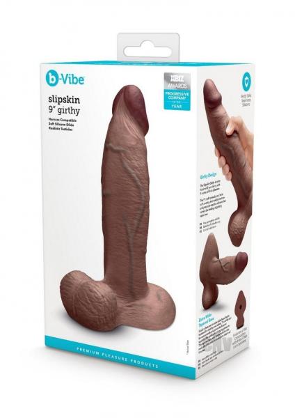 B Vibe Slipskin Realistic Silicone Dildo 9"" Girthy Brown