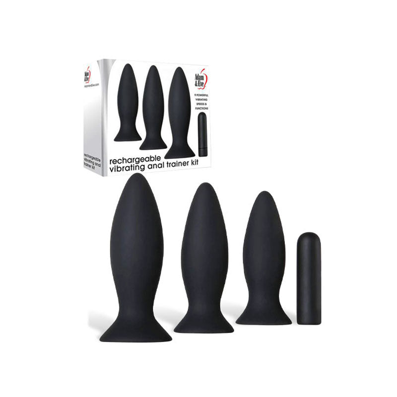 Adam & Eve Rechargeable Vibrating Anal Trainer Kit - Black Butt Plugs with USB Rechargeable Bullet - Just for you desires