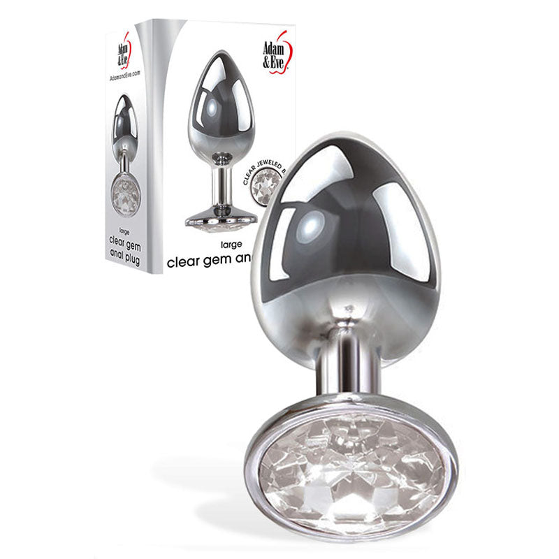 Adam & Eve Clear Gem Anal Plug - Large - Metallic 9.5 cm Large Butt Plug with Clear Gem Base - Just for you desires
