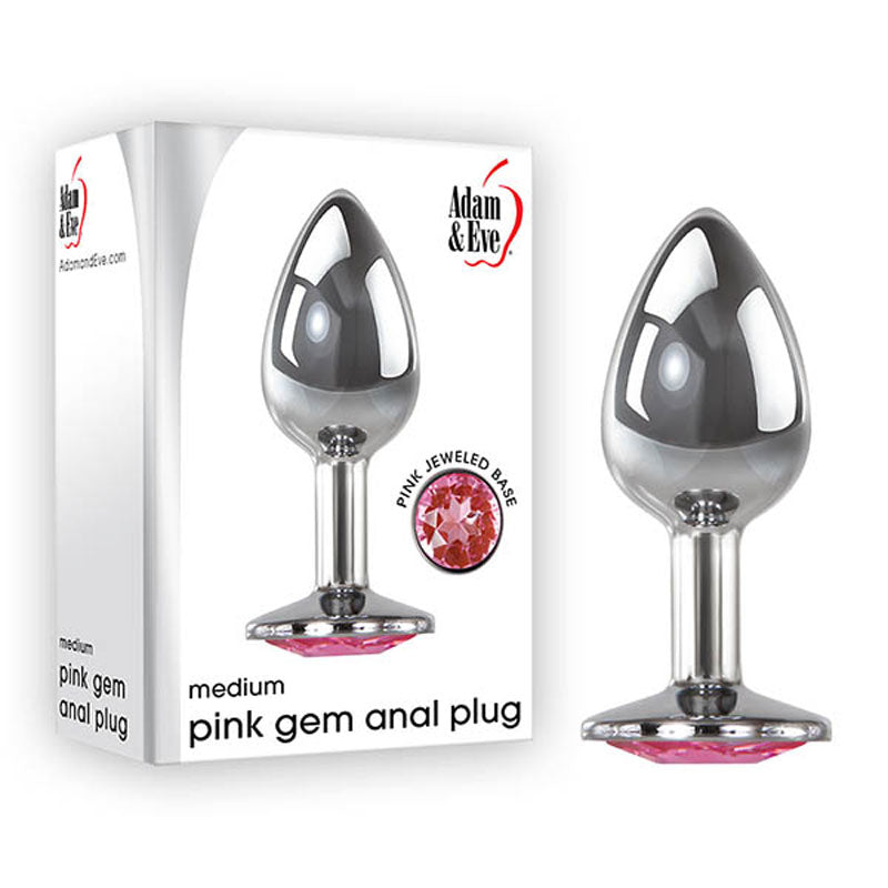 Adam & Eve Pink Gem Anal Plug - Medium - Silver Medium 8.2 cm Metal Butt Plug with Pink Gem - Just for you desires