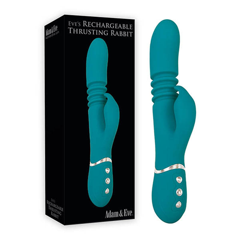 Adam & Eve Eve's Rechargeable Thrusting Rabbit - Green 22.9 cm (9'') USB Rechargeable Thrusting Rabbit Vibrator - Just for you desires