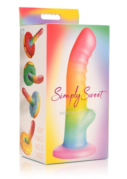 Simply Sweet 6.5"" Ribbed Rainbow Dildo - Just for you desires