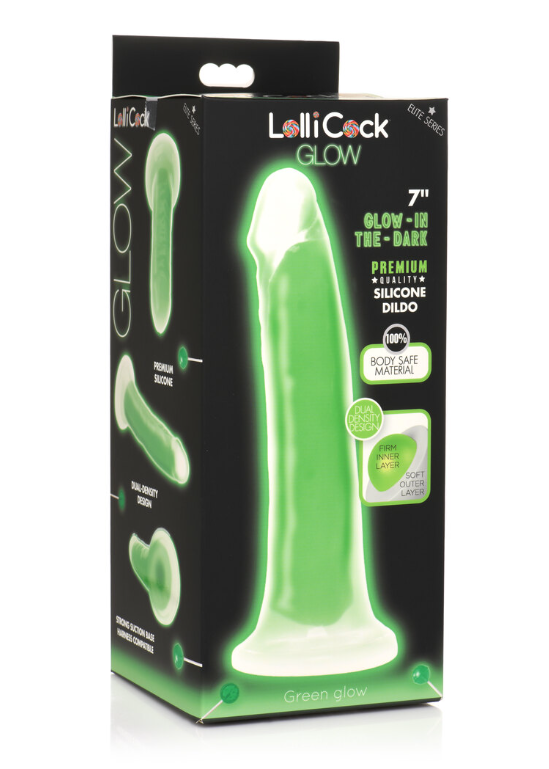 Lollicock 7"" Glow In The Dark Silicone Dildo Green