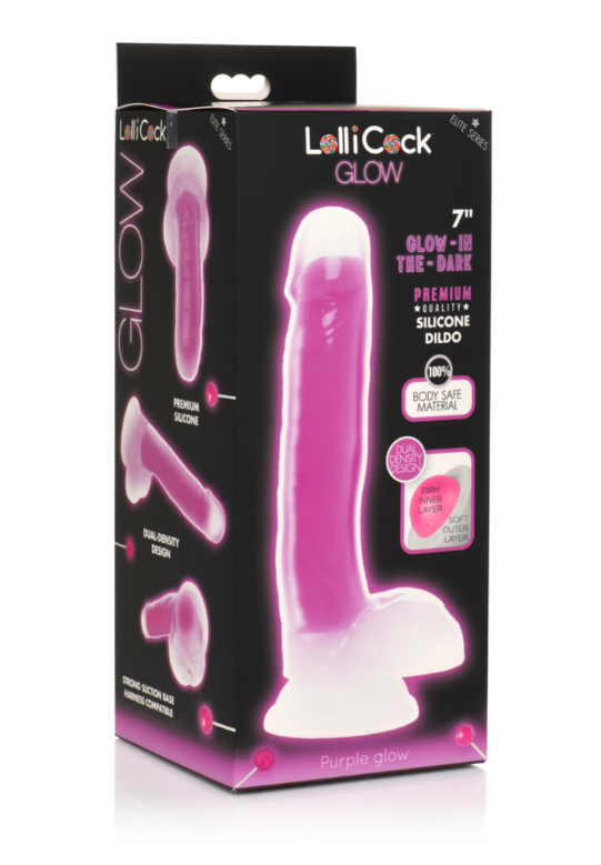 Lollicock 7"" Glow In The Dark Silicone Dildo W/ Balls Purple - Just for you desires