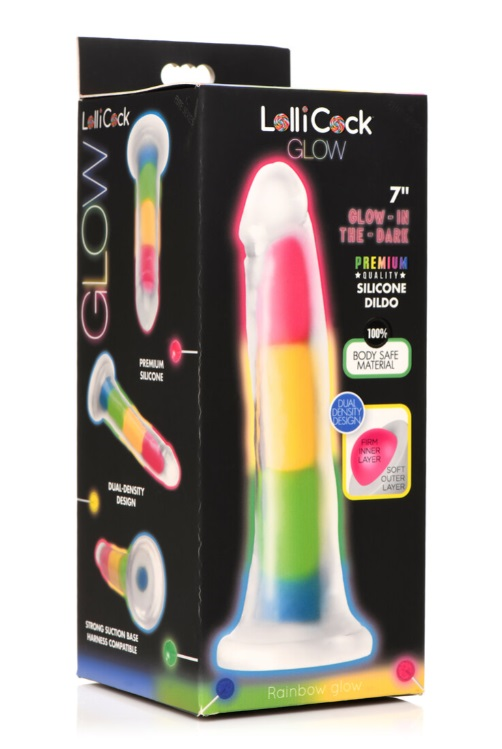 Lollicock 7"" Glow In The Dark Rainbow Silicone Dildo Rainbow - Just for you desires