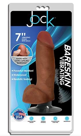 Jock 7"" Bareskin Vibrating Dong With Balls Latte