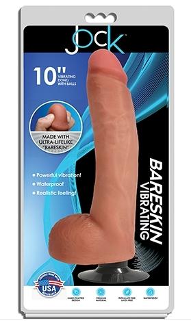 Jock 10"" Bareskin Vibrating Dong With Balls Vanilla - Just for you desires
