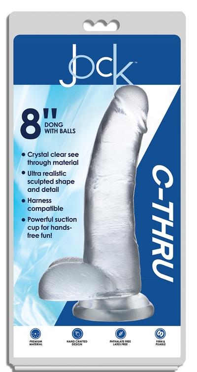 Jock C Thru 8"" Clear Tpe Dong W/Balls & Suction Cup