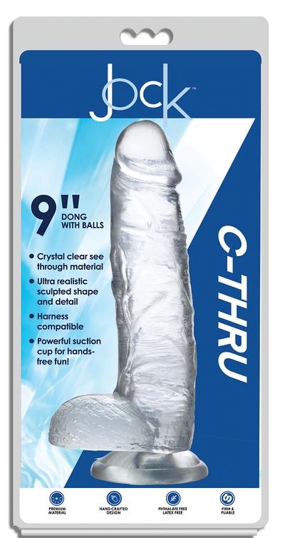 Jock 9"" C Thru 9"" Clear Tpe Dong W/Balls & Suction Cup - Just for you desires