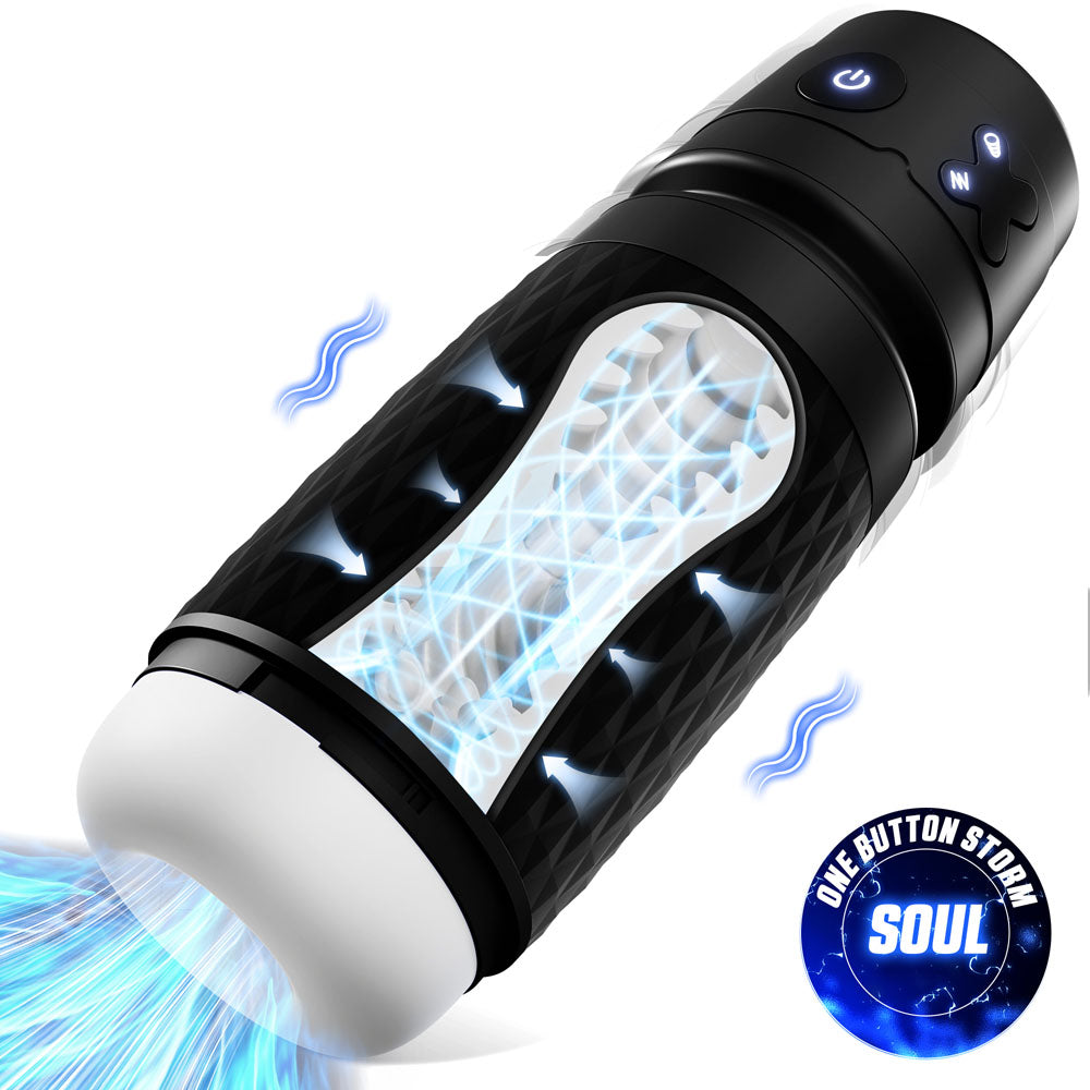 CyberSkin The Warrior - Black USB Rechargeable Sucking & Vibrating Auto Masturbator - Just for you desires