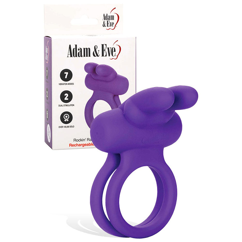 Adam & Eve ROCKIN' RABBIT - Purple USB Rechargeable Cock & Balls Ring - Just for you desires