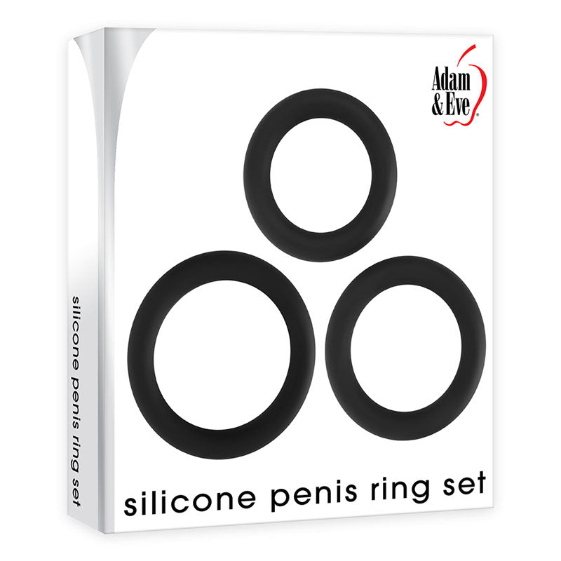 Adam & Eve Silicone Penis Ring Set - Black Cock Rings - Set of 3 Sizes - Just for you desires