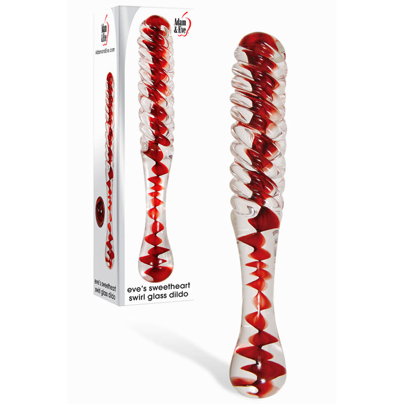 Adam & Eve Sweetheart Swirl Glass Dildo - Clear/Red Glass 22 cm Dildo