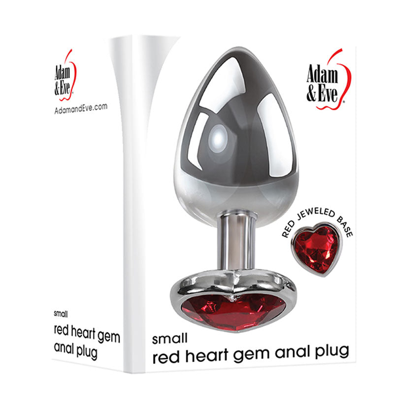 Adam & Eve Red Heart Gen Anal Plug - Small - Metallic 7.1 cm Butt Plug with Heart Gem Base - Just for you desires