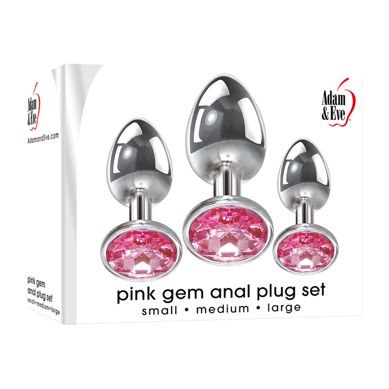 Adam & Eve Pink Gem Anal Plug Set - Metallic Butt Plugs with Gems - Set of 3 Sizes