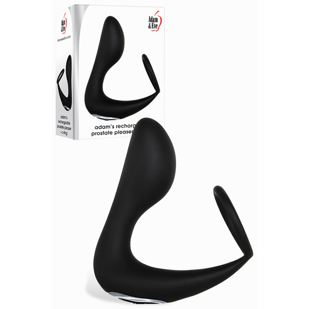 Adam & Eve Adam's Rechargeable Prostate Pleaser & C-Ring - Black USB Rechargeable Anal Plug with Cock Ring - Just for you desires