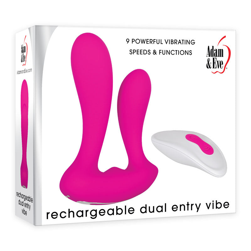 Adam & Eve Rechargeable Dual Entry Vibe - Pink USB Rechargeable Vibrator with Remote Control - Just for you desires