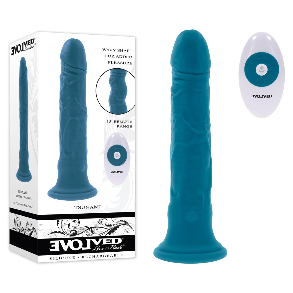 Evolved TSUNAMI - Blue 18.4 cm USB Rechargeable Vibrating Dong with Remote Control - Just for you desires