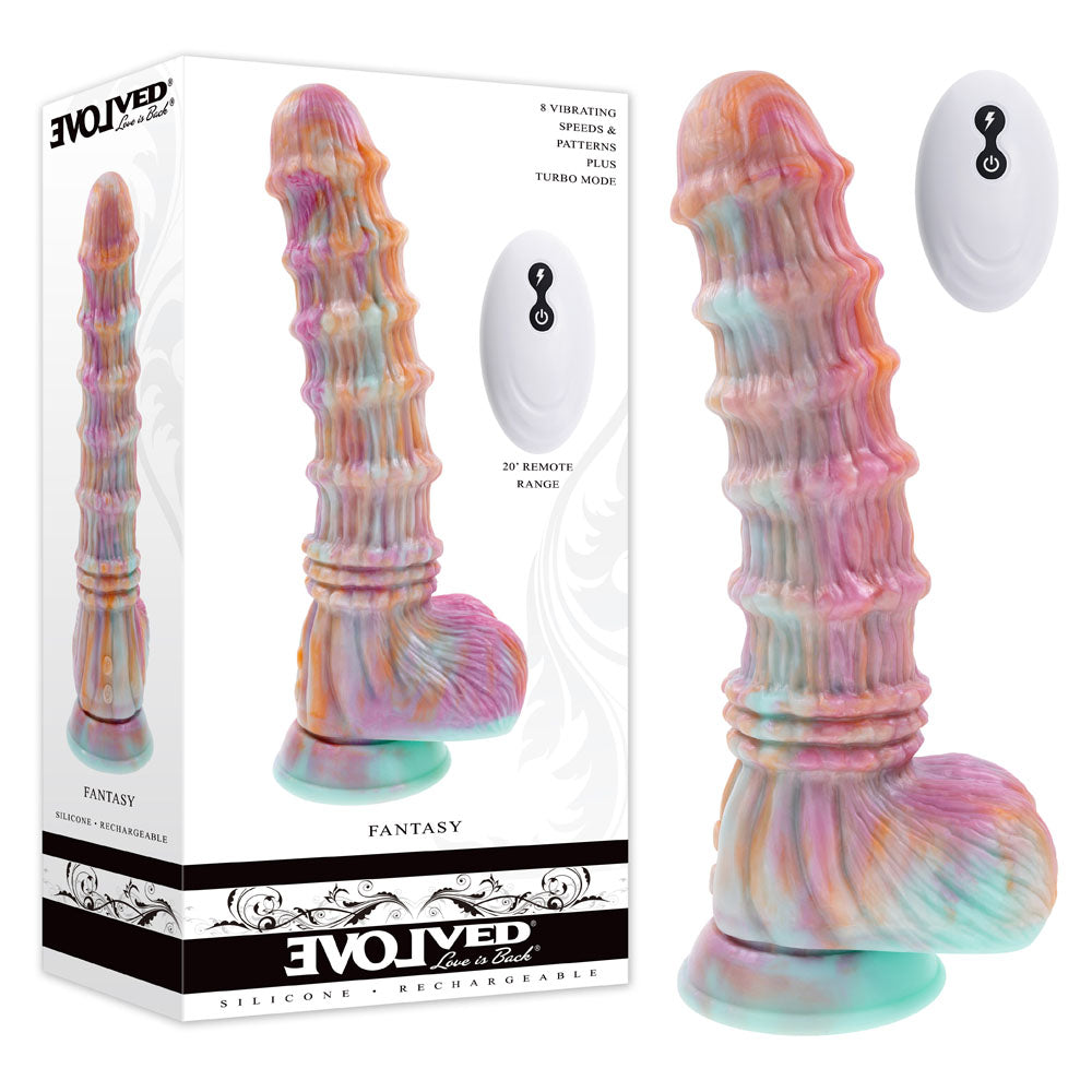 Evolved FANTASY - Multicoloured 27.6 cm USB Rechargeable Vibrating Fantasy Dildo with Remote - Just for you desires