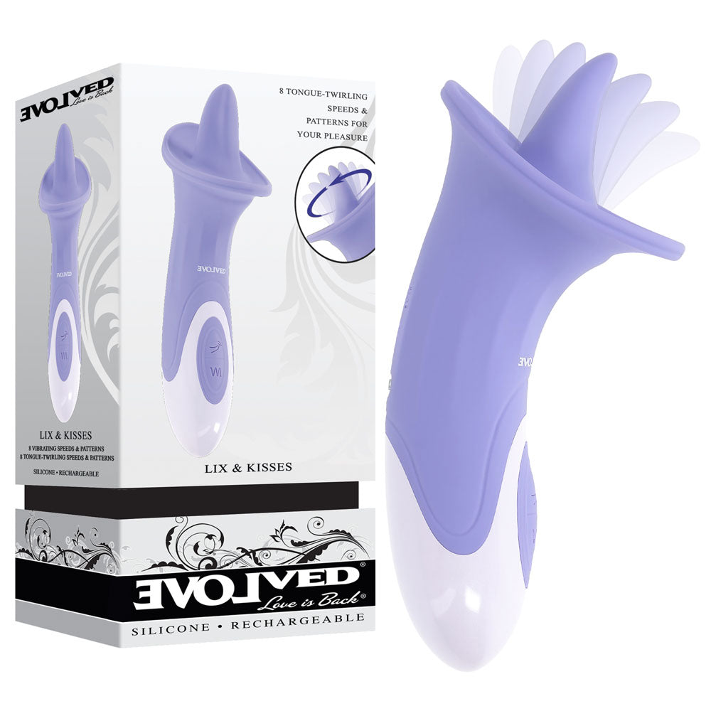 Evolved LIX & KISSES - Purple 18.7 cm USB Rechargeable Flicking Tongue Stimulator - Just for you desires