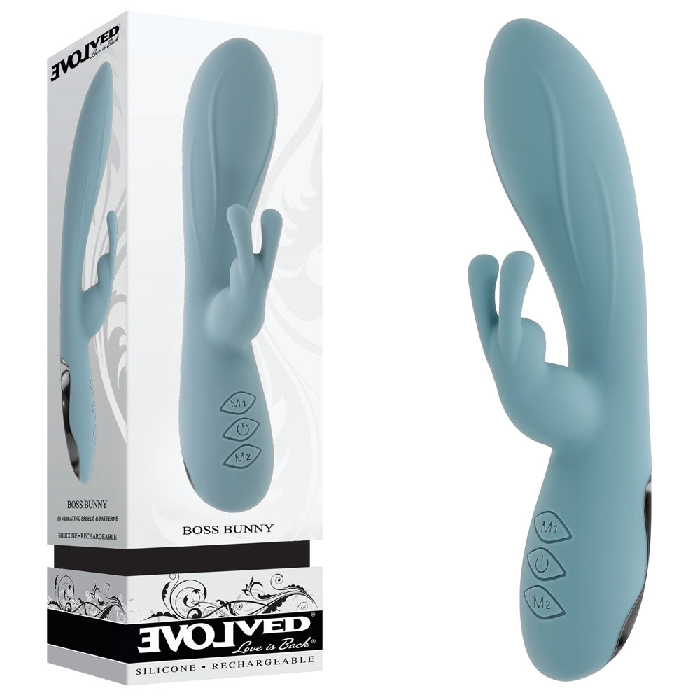 Evolved BOSS BUNNY - Baby Blue 20.1 cm USB Rechargeable Rabbit Vibrator - Just for you desires