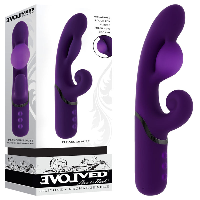 Evolved PLEASURE PUFF -  24.1 cm USB Rechargeable Inflatable Rabbit Vibrator - Just for you desires