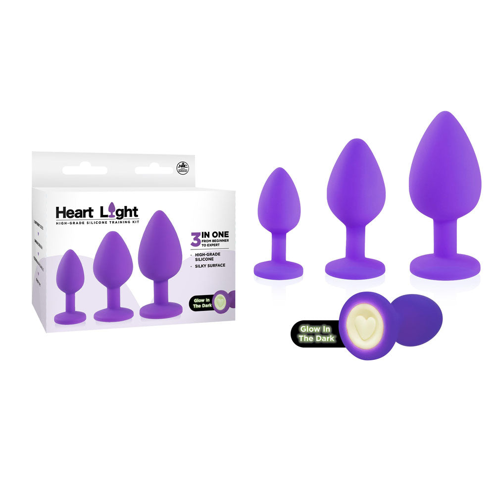 Heart Light - Purple - Purple Butt Plugs with Glow in Dark Bases - Set of 3 Sizes - Just for you desires
