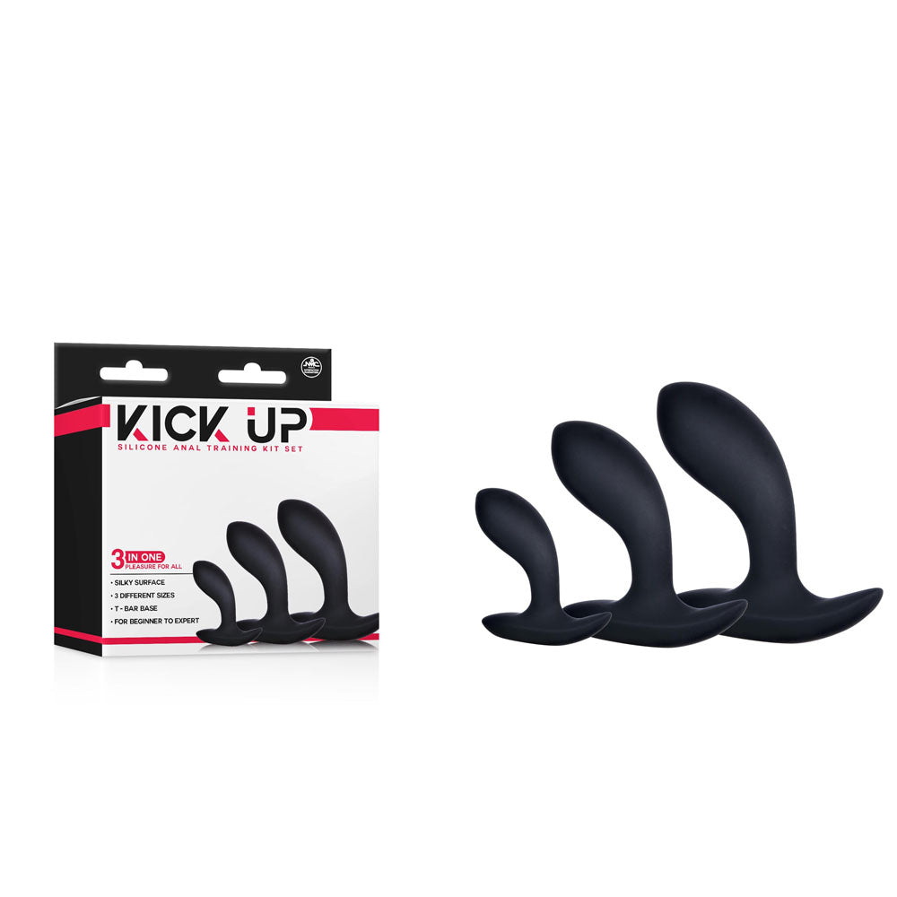Kick Up Anal Trainer Set - Black Butt Plugs - Set of 3 Sizes - Just for you desires