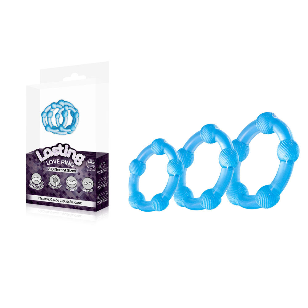 Lasting Love Ring 3 Piece Set - Blue - Blue Beaded Cock Rings - Set of 3 Sizes - Just for you desires