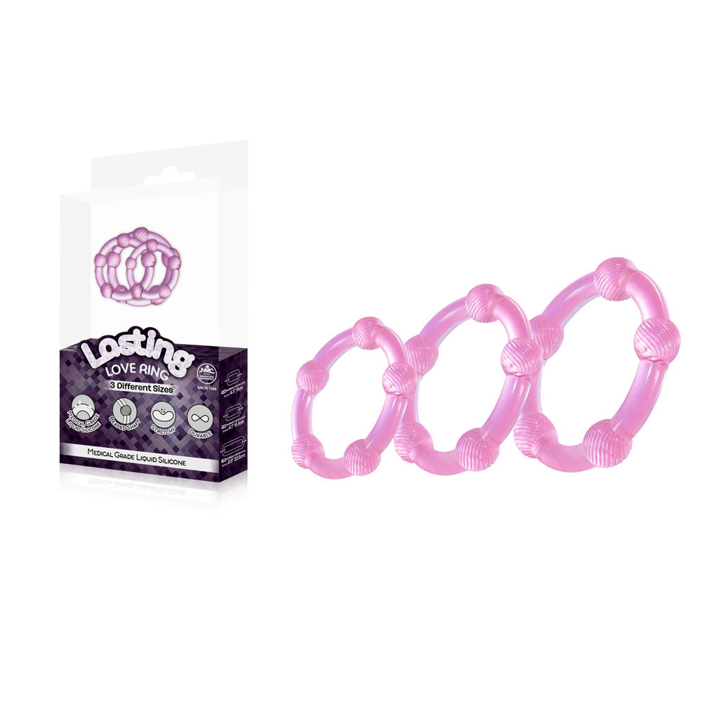 Lasting Love Ring 3 Piece Set - Pink - Pink Beaded Cock Rings - Set of 3 Sizes - Just for you desires