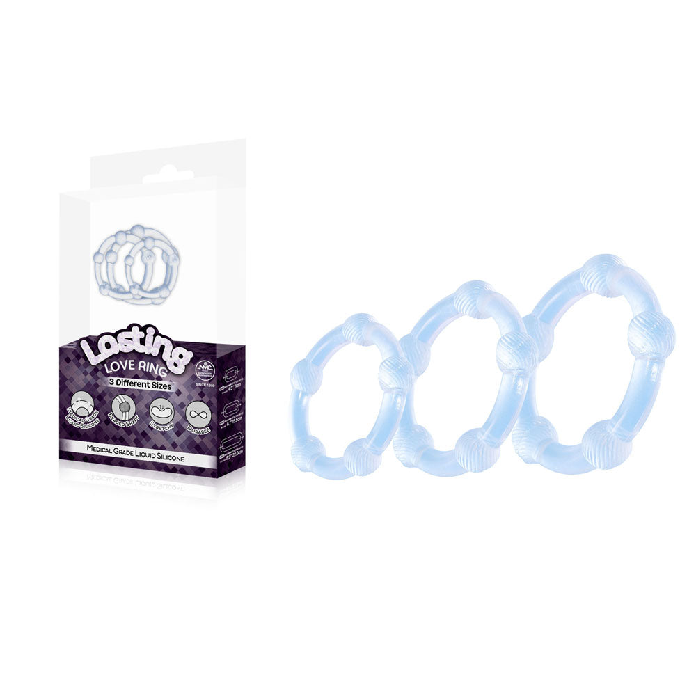 Lasting Love Ring 3 Piece Set - Clear - Clear Beaded Cock Rings - Set of 3 Sizes - Just for you desires