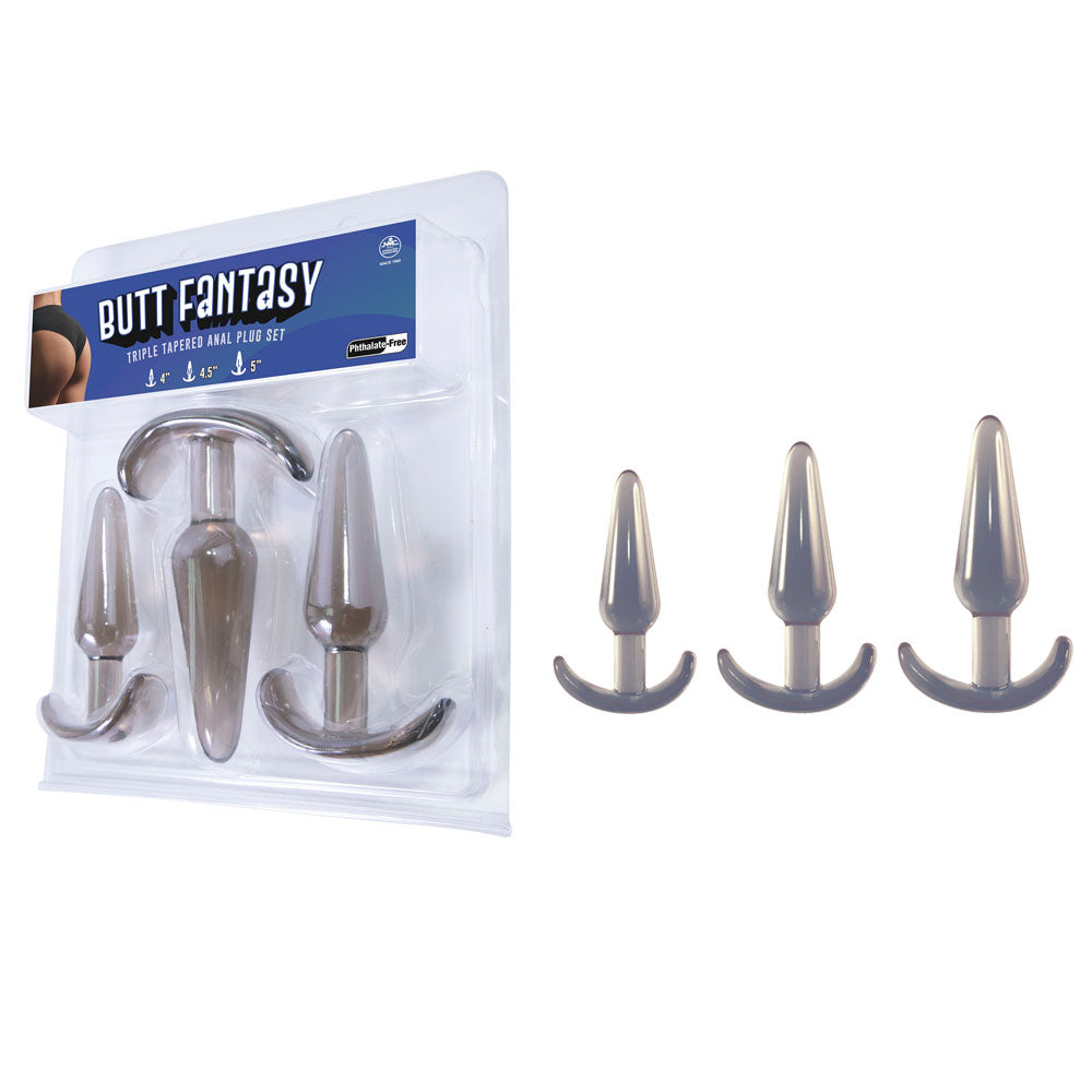 Butt Fantasy Triple Tapered Anal Plug Set - Black - Black Beginners Butt Plugs - Set of 3 Sizes - Just for you desires